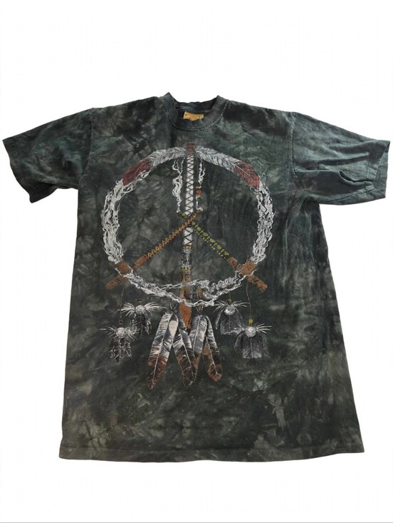 The Mountain Other - The Mountain Shirt Mens L Green Tie Dye Peace Pipe Peace Sign Dreamcatcher